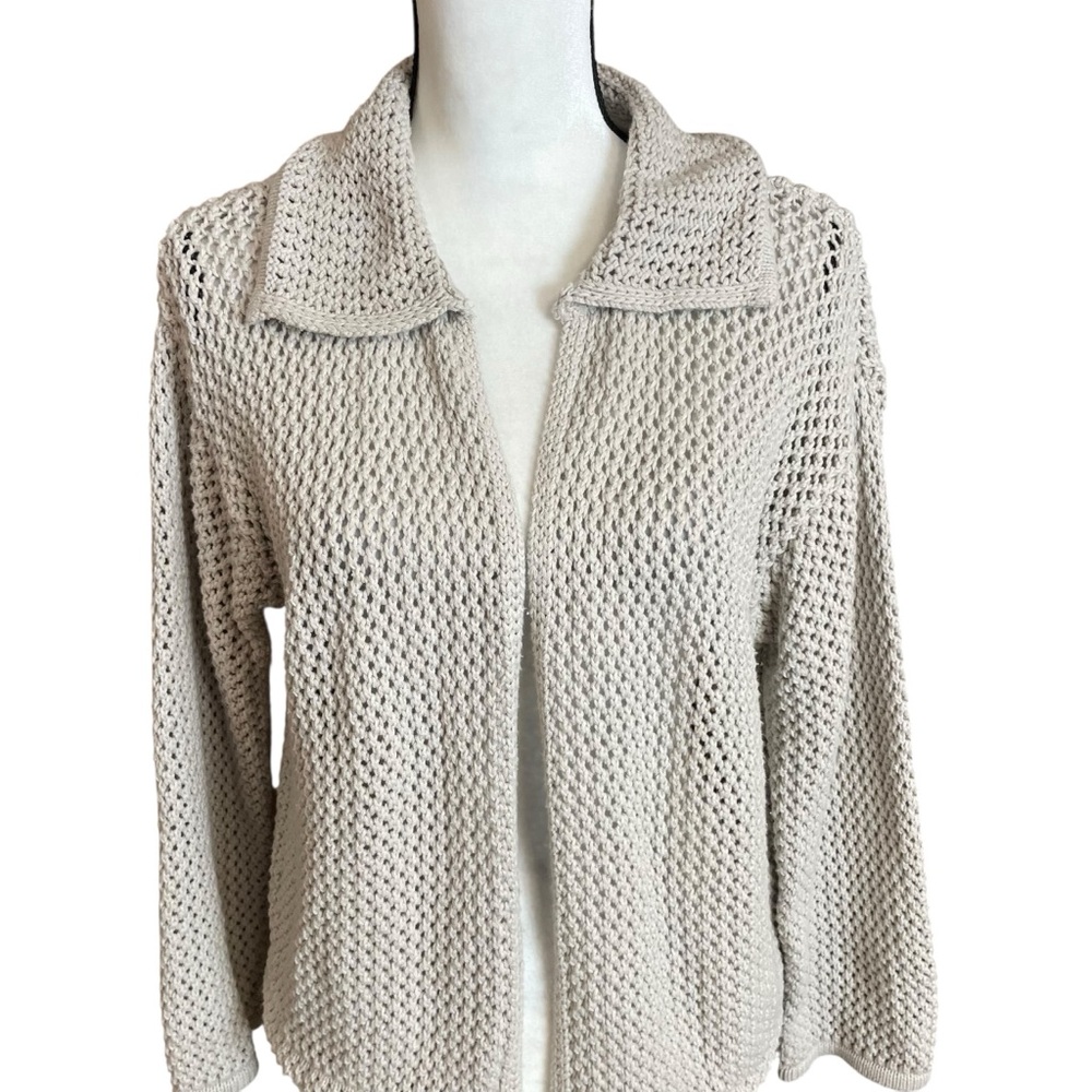 All Row Jett Open Front Beige Collared Cardigan L… - image 2